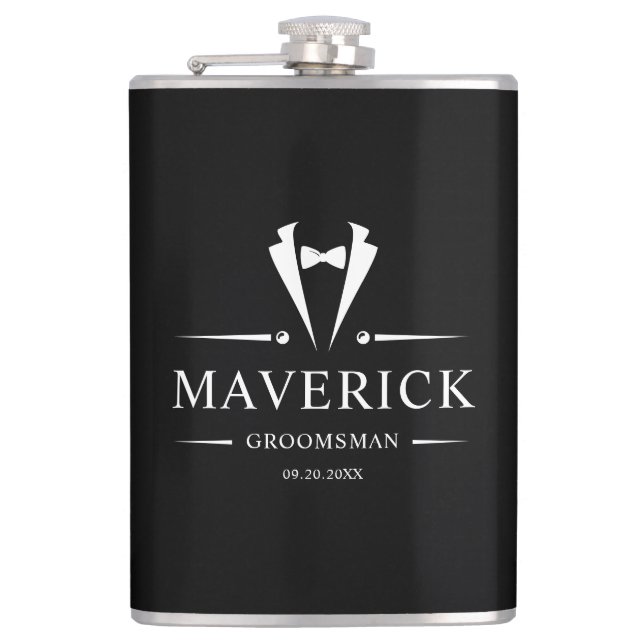 Modern Groomsmen Gift Classic Wedding Favors Black Flask (Front)