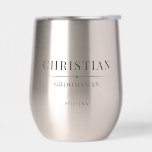 Modern Groomsmen Gift Elegant Best Man Wedding Thermal Wine Tumbler<br><div class="desc">This sophisticated wedding party wine tumbler, crafted for your wedding celebration, boasts an elegant border and traditional typography. It showcases the individual's name, title, and the date of the wedding in a classic, black minimalist design. To customize, simply input the groomsman's name, their specific titles, and the date into the...</div>