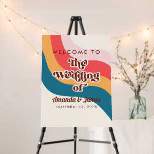 Modern Groovy Boho Retro 70s Welcome Wedding Sign