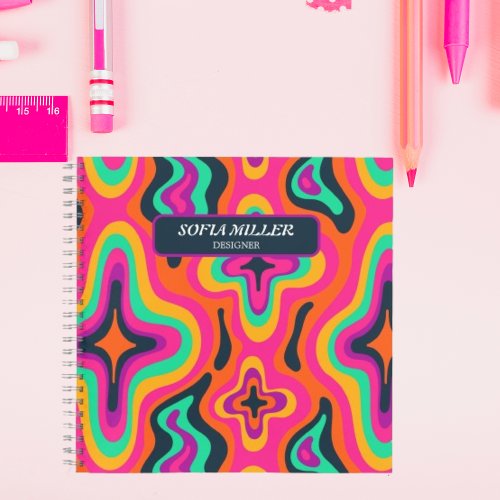 Modern Groovy Coloful Retro Rainbow Boho Abstract  Notebook