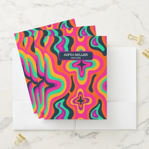 Modern Groovy Coloful Retro Rainbow Boho Abstract Pocket Folder