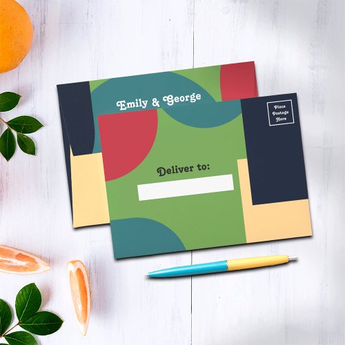 Modern Groovy Colorful Abstract Chic Retro Wedding Envelope