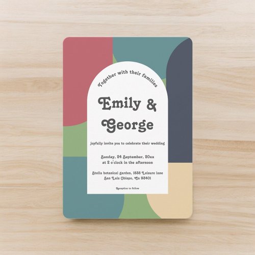 Modern Groovy Colorful Abstract Chic Retro Wedding Invitation