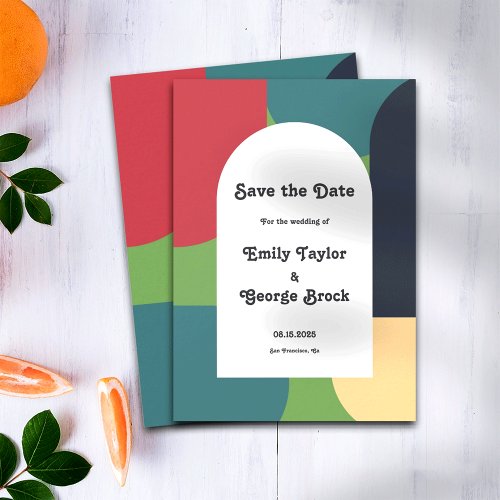 Modern Groovy Colorful Abstract Chic Retro Wedding Save The Date
