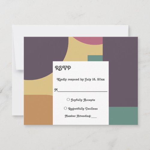 Modern Groovy Colorful Abstract Elegant Wedding RSVP Card