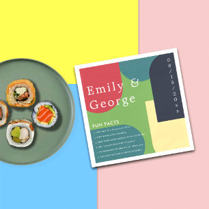 Modern Groovy Colorful Abstract Fun Facts Wedding Napkins