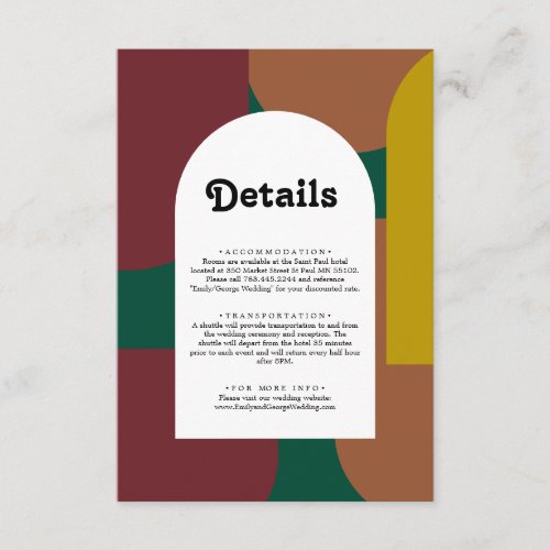 Modern Groovy Colorful Abstract Wedding Details Enclosure Card