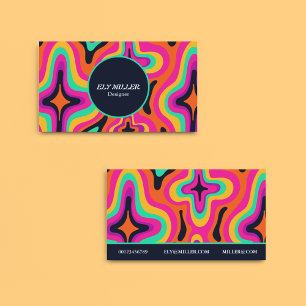 Modern Groovy Colorful Retro Abstract Boho Business Card