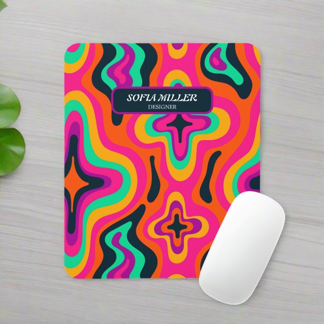 Modern Groovy Colorful Retro Abstract Boho Mouse Pad (Creator Uploaded)