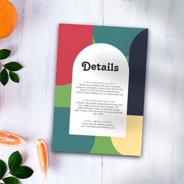 Modern Groovy Colorful Retro Arch Wedding Details Enclosure Card (Creator Uploaded)