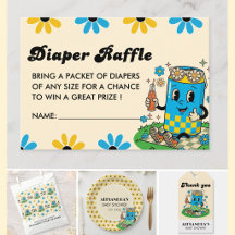 Modern Groovy Daisy Blue Yellow She's Ready to Pop