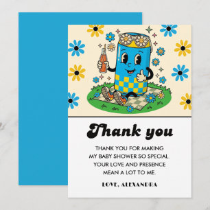 Modern Groovy Daisy Blue Yellow She's Ready to Pop Thank You Card