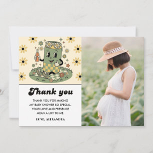 Modern Groovy Daisy Green Photo She's Ready to Pop Thank You Card