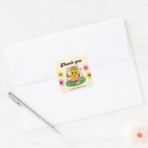 Modern Groovy Daisy Pink Ready to Pop Thank you Square Sticker