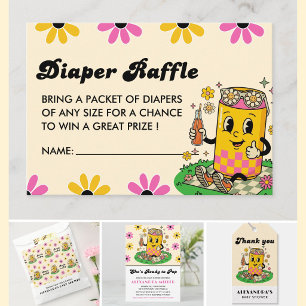 Modern Groovy Daisy Pink Yellow She's Ready to Pop Enclosure Card