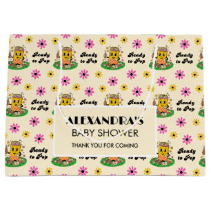 Modern Groovy Daisy Pink Yellow She's Ready to Pop Large Gift Bag