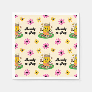 Modern Groovy Daisy Pink Yellow She's Ready to Pop Napkins