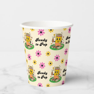 Modern Groovy Daisy Pink Yellow She's Ready to Pop Paper Cups