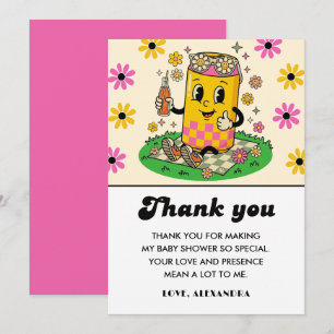 Modern Groovy Daisy Pink Yellow She's Ready to Pop Thank You Card