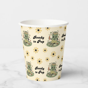 Modern Groovy Daisy Sage Green She's Ready to Pop Paper Cups