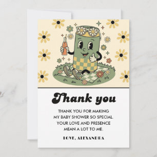 Modern Groovy Daisy Sage Green She's Ready to Pop Thank You Card