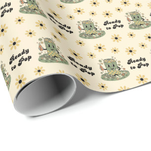 Modern Groovy Daisy Sage Green She's Ready to Pop Wrapping Paper