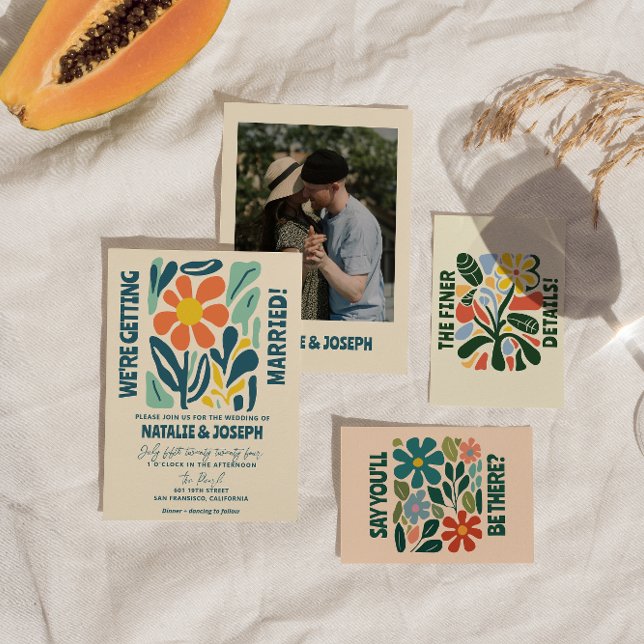 Modern Groovy Floral Colorful Retro Bold Wedding Invitation (Creator Uploaded)