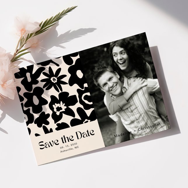 Modern Groovy Floral Wedding Photo Save the Date (Creator Uploaded)