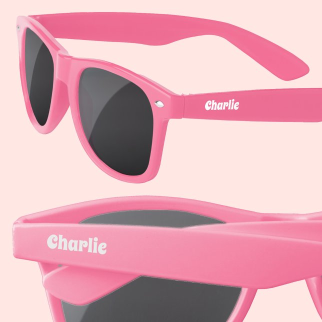 Modern Groovy Personalized Name Text Sunglasses (Fun retro groovy personalized custom name sunglasses)