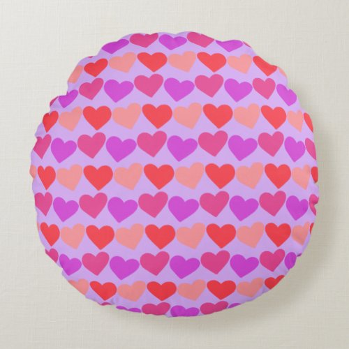Modern Groovy Pink Red Hearts Pattern Valentines  Round Pillow