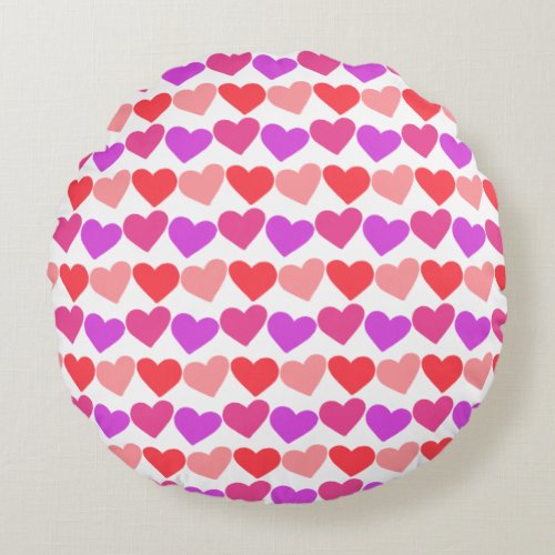 Modern Groovy Pink Red Hearts Pattern Valentines  Round Pillow