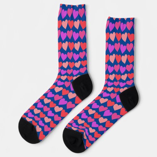 Modern Groovy Pink Red Hearts Pattern Valentines Socks