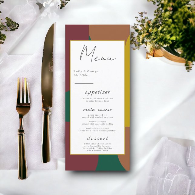 Modern Groovy Retro 70's Colorful Abstract Wedding Menu (Creator Uploaded)