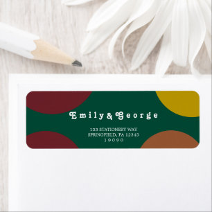 Modern Groovy Retro Colorful Abstract Wedding Label