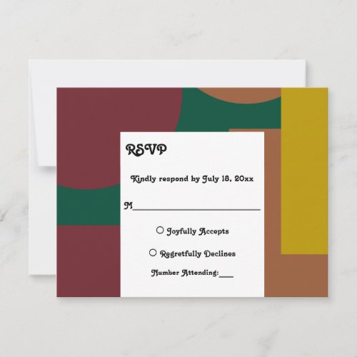 Modern Groovy Retro Colorful Abstract Wedding RSVP Card