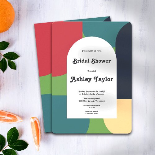 Modern Groovy Retro Colorful Bridal Shower Invitation