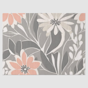 Modern Groovy Retro Coral Pink Gray Flowers Tissue Paper