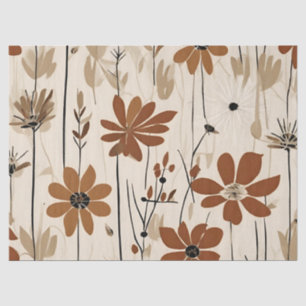 Modern Groovy Retro Rusty Brown Flowers Tissue Paper
