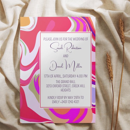 Modern Groovy Swirl Vibrant Pink Wedding Invitation