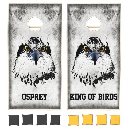 Modern Grunge Artsy Osprey King of Birds Cornhole Set