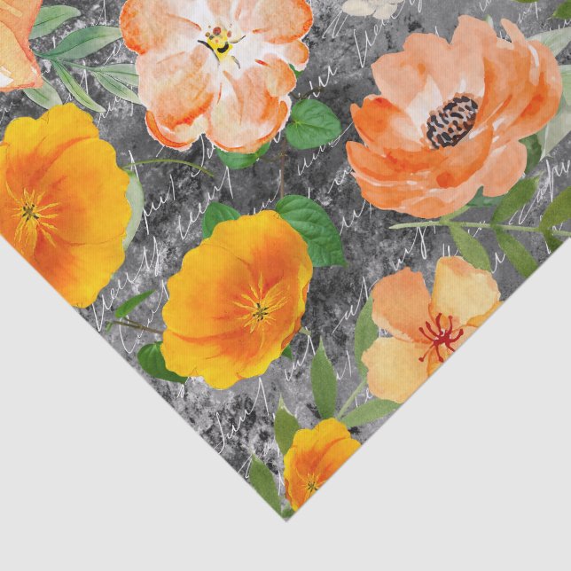 Modern grunge black yellow flowers decoupaging tissue paper (Detail)