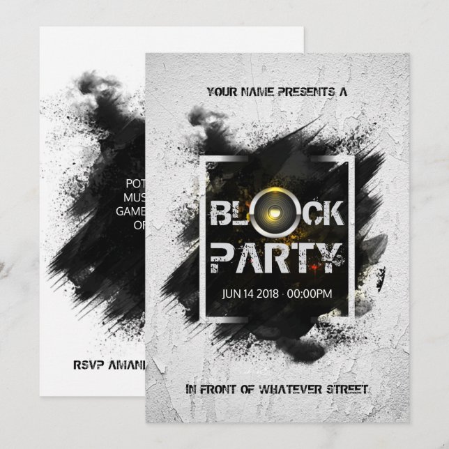 Modern Grunge Block Party Invitation (Front/Back)