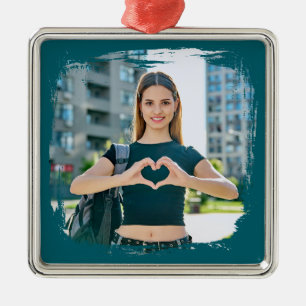 Modern Grunge Border Photo Metal Ornament