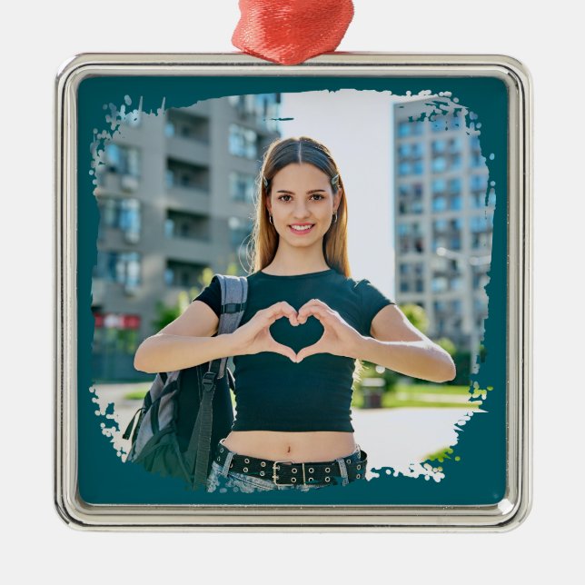 Modern Grunge Border Photo Metal Ornament (Front)