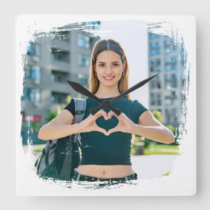 Modern Grunge Border Photo Square Wall Clock