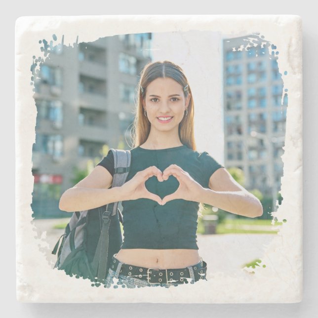 Modern Grunge Border Photo Stone Coaster (Front)