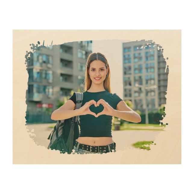 Modern Grunge Border Photo Wood Wall Art (Front)