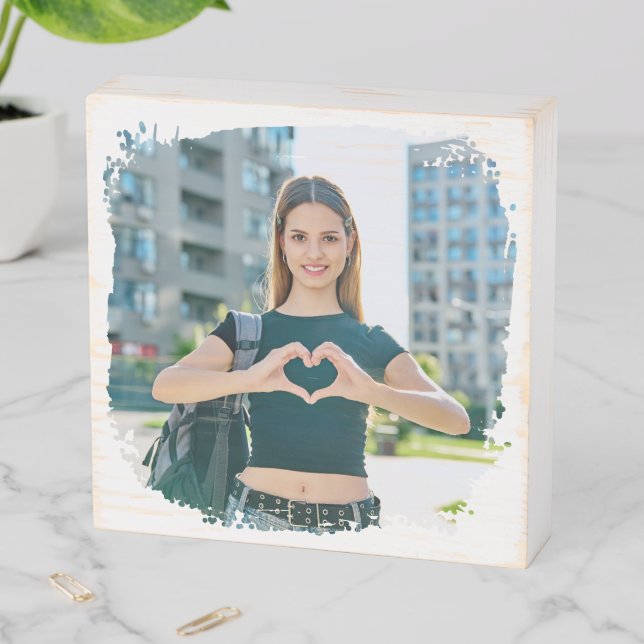 Modern Grunge Border Photo Wooden Box Sign (In Situ Horizontal)