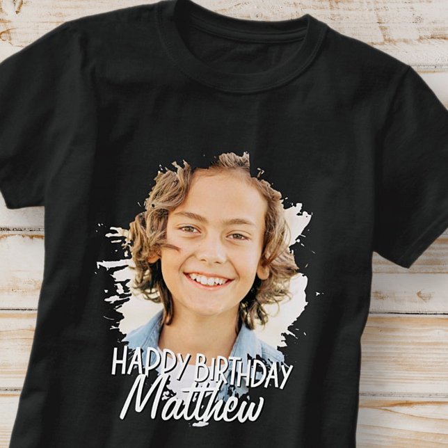 Modern Grunge Cool Custom Photo Birthday Greeting T-Shirt (Creator Uploaded)