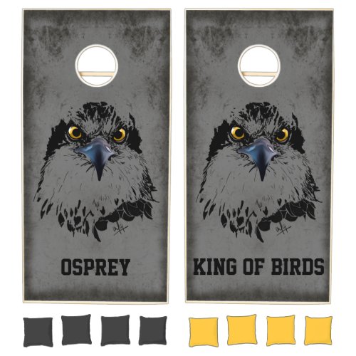 Modern Grunge Gray Osprey King of Birds Cornhole Set